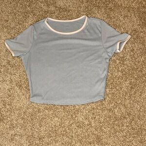 A Girl Thing Blue and Pink Trim Crop Top